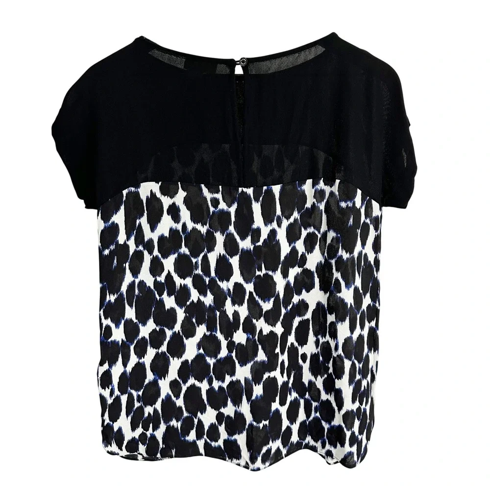 Kate Spade‎ Crepe Animal Print Cap Sleeve Blouse Top Black Blue Size 0 Work
